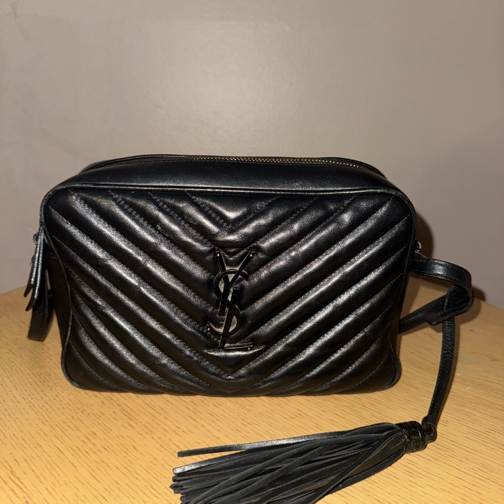 Yves Saint Laurent Black Chevron Crossbody Bag